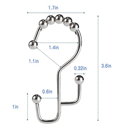 SUTINE Shower Curtain Hooks, 12 Pcs Double Shower Curtain Hooks Rings, Black Shower Curtain Hooks Rust Proof, Stainless Steel Bathroom Shower Hooks for Shower Curtain, Towels, Clothing, Nickel - color: Nickel