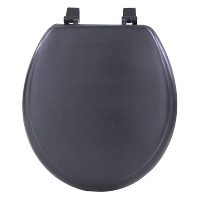 PowerSellerUSA Vinyl Round Soft Toilet Seat, Adjustable Hinges Toilet Seats with Non Slip Grip Tight Bumpers, Standard Heavy Duty Plastic Bathroom Toilet Seat Close Lid Set, Black - color: Black - Vinyl, size: 17" Standard