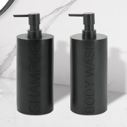 2-Pack Matte Black Resin Refillable Shampoo & Body Wash Bottles – Modern Bathroom Pump Dispenser Set, Durable Resin Shower Containers with Embossed Labels, Reusable Pump Bottle - color: 2pack Black Shampoo and Body Wash Set