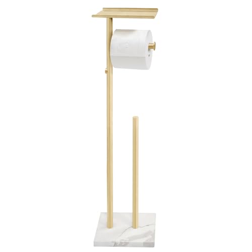 GZILA Brushed Gold Toilet Paper Stand Holder with Shelf, Marble Design Base Free Standing Toilet Paper Roll Holder with 2 Dispenser SUS 304 Stainless Steel Reserve, Storage 5 Rolls - color: Brushed Gold - 2 Dispensers