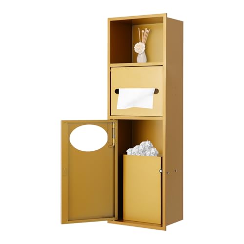 Stainless Steel Shower Niche, 7.9" X 5.3" X 24.8" Recessed Shower Storage Cabinet, 44.09 Lbs Load-Bearing Capacity Wall-Mounted Tissue Paper Roll Rack Dispenser with Trash Can (Gold) - color: Gold