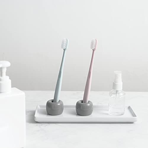 Mini Ceramic Couple Toothbrush Holder, Hand-Made Bathroom Toothbrush Holder, Electric Toothbrush Head Holder and Office Pen Holder 2-Piece Set (Gray) - color: Gray