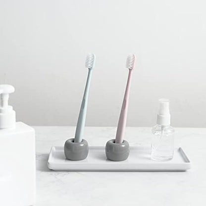 Mini Ceramic Couple Toothbrush Holder, Hand-Made Bathroom Toothbrush Holder, Electric Toothbrush Head Holder and Office Pen Holder 2-Piece Set (Gray) - color: Gray