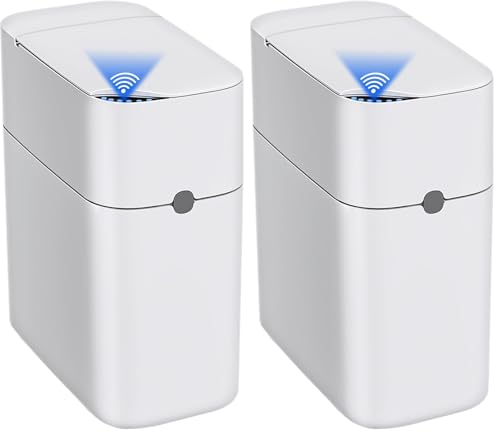 CTIME Touchless Automatic Bathroom Trash Can with Lid - 3 Gallon Slim Motion Sensor Garbage Can for Bedroom, Kitchen, Office - White (6" W x 11" L x 13" H) (Pack of 2) - size: Small (Pack of 2)