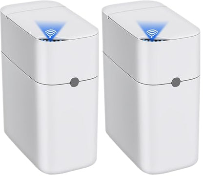 CTIME Touchless Automatic Bathroom Trash Can with Lid - 3 Gallon Slim Motion Sensor Garbage Can for Bedroom, Kitchen, Office - White (6" W x 11" L x 13" H) (Pack of 2) - size: Small (Pack of 2)
