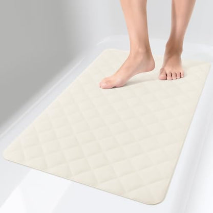 Yolife Bathtub Shower Mat Non Slip, Natural Rubber Bath Tub Floor Liner Mats with Strong Suction Cups for Inside Shower Bathroom, Machine Washable, Soft on Feet, 27.5 x 17 Inch, Beige - color: Beige