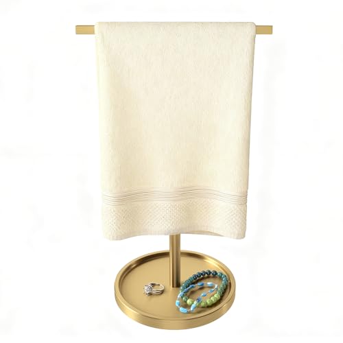 STWWO Hand Towel Holder Stand, T-Shape Countertop Hand Towel Stand for Bathroom Kitchen, Adjustable Hand Towel Holder, Gold - color: Gold