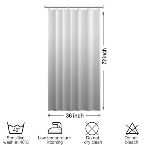 Ombre Light Grey Stall RV Shower Curtain with Hooks 36x72inches | Machine Washable Waterproof, Modern Solid Boho Gradient, Bathroom Dorm Hotel Room Divider, Easy to Install, Window Curtain - color: Light Grey, size: 36"W x 72"L (Pack of 1)