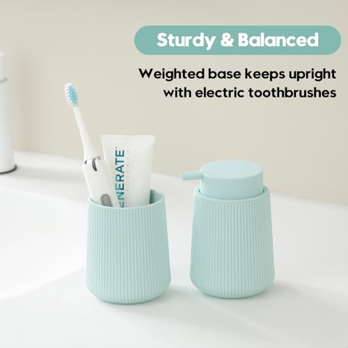 YAUKPH Green Striped Toothbrush Holder | for Electric Toothbrushes Bathroom Organizer Cup for Toothpaste Kids & Adults - color: Green Ribbed