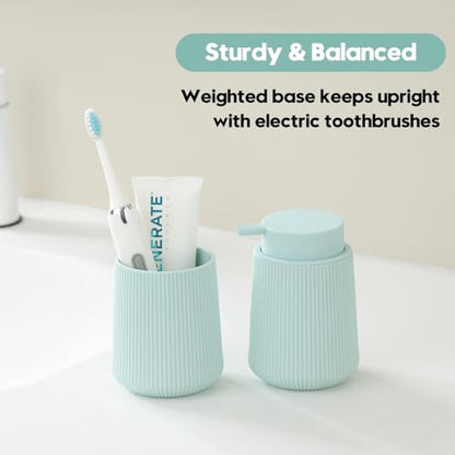 YAUKPH Green Striped Toothbrush Holder | for Electric Toothbrushes Bathroom Organizer Cup for Toothpaste Kids & Adults - color: Green Ribbed