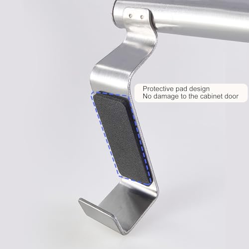 Mziart Over The Door Towel Rack for Bathroom Kitchen, 14 Inch Brushed Stainless Steel Over Cabinet Towel Bar with Hooks, Cupboard Towel Holder, Space-Saving Towel Hanger, Silver - size: 14 inch