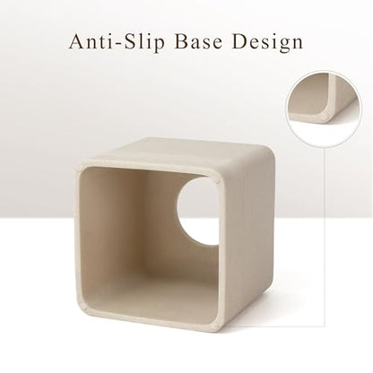 Resin Tissue Box Cover, Modern Square Holder, Beige | Resin tissue box cover with modern square design and silicone feet for bathroom vanity, office desk, and living room - color: Beige