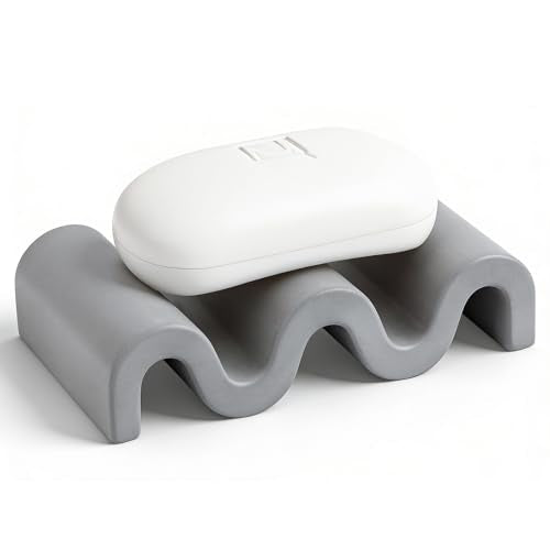 Diatomite Soap Dish Bar Soap Holder Wave Texture Sponge Tray, Dark Grey | Quick Drying, Self Draining Design Helps Keep Bar Soap Dry for Bathroom Sink, Shower & Kitchen - color: Dark Grey