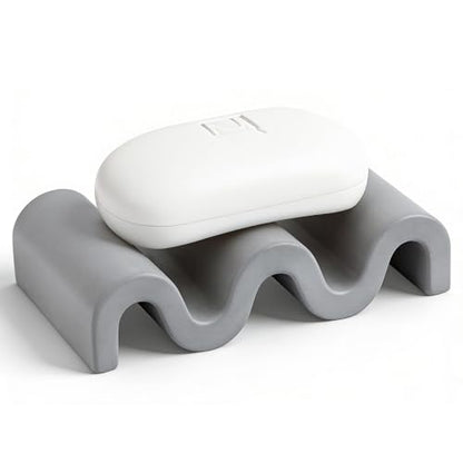 Diatomite Soap Dish Bar Soap Holder Wave Texture Sponge Tray, Dark Grey | Quick Drying, Self Draining Design Helps Keep Bar Soap Dry for Bathroom Sink, Shower & Kitchen - color: Dark Grey