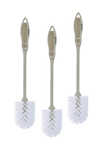 Superio Beige Toilet Brush Heavy Duty Durable Bristles with Long Handel Comfort Grip - size: Toilet Brush - 3 Pack