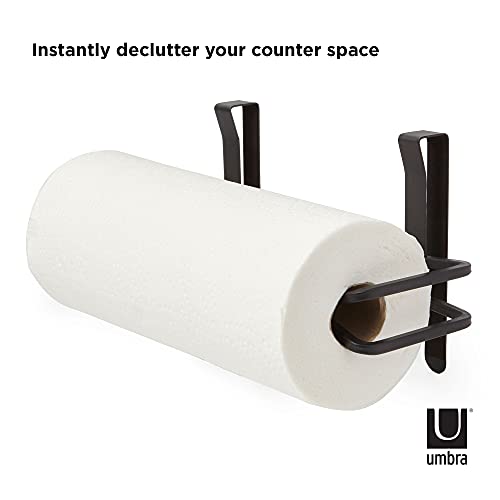 Umbra Squire Paper Towel Holder, Under Cabinet Wall Mount Steel, Black | Bent metal, space saving compact size, hangs over door or shelf, low waste finish, fits kitchen or bath