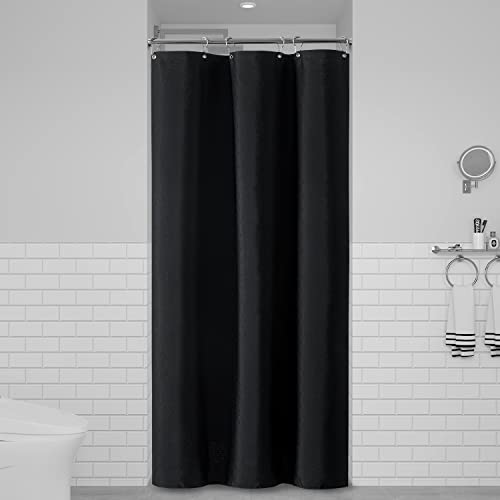Stall Linen Textured Waterproof Cloth Shower Curtain Set, 36x72, Black | Small Size, 230GSM Polyester, Heavy Duty Fabric, Weighted Hem, 6 Plastic Hooks, Modern Luxury Hotel Style, Machine Washable - color: Black, size: 36"W x 72"L (Pack of 1)