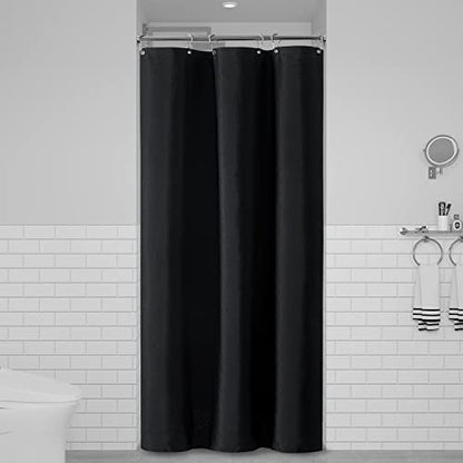 Stall Linen Textured Waterproof Cloth Shower Curtain Set, 36x72, Black | Small Size, 230GSM Polyester, Heavy Duty Fabric, Weighted Hem, 6 Plastic Hooks, Modern Luxury Hotel Style, Machine Washable - color: Black, size: 36"W x 72"L (Pack of 1)