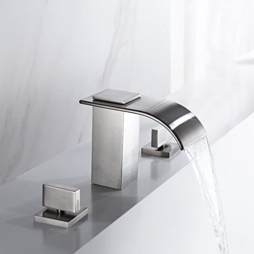 Waterfall Widespread Bathroom Faucet Brushed Nickel, 3 Hole 8 Inch Vanity Faucet sumerain - color: Brushed Nickel