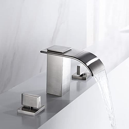 Waterfall Widespread Bathroom Faucet Brushed Nickel, 3 Hole 8 Inch Vanity Faucet sumerain - color: Brushed Nickel