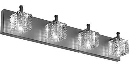 Ralbay Crystal Vanity Lights - 4 LED Modern Matte Black Bathroom Vanity Lights Over Mirror - color: Black, size: 26 inch