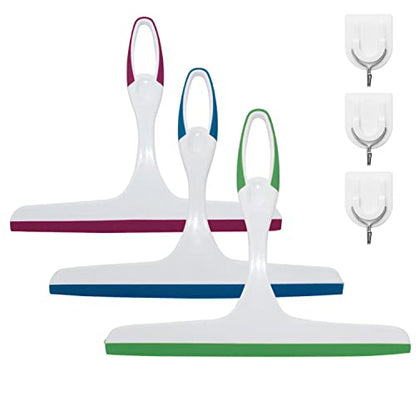 3 Pack Rubber Glass Shower Door Squeegee with 3 Shower Hooks, Multifunctional Squeegee Tool - color: Multib