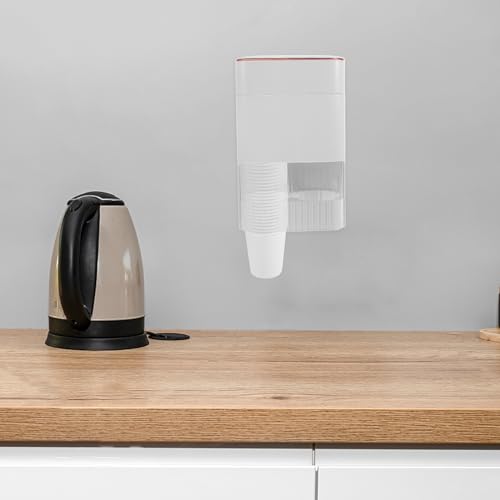 Kichvoe Wall Mount Paper Cup Dispenser and Organizer, Double Tube White Holder with Storage Box, Universal Disposable Cup Holder for Water Cooler and Mouthwash Use in Home, Office, Gym,