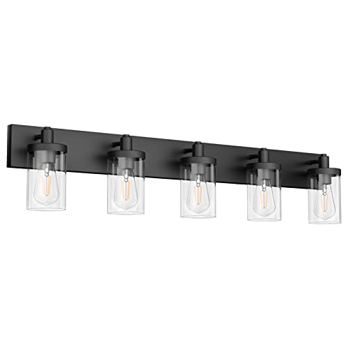 Aipsun Matte Black Bathroom Vanity Light Fixtures 5 Lights Industrial Lighting Fixtures Over Mirror with Clear Glass Shade(Exclude Bulb) - color: Black, size: 5-Light