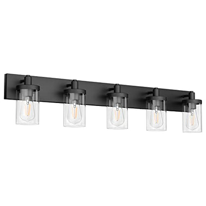 Aipsun Matte Black Bathroom Vanity Light Fixtures 5 Lights Industrial Lighting Fixtures Over Mirror with Clear Glass Shade(Exclude Bulb) - color: Black, size: 5-Light