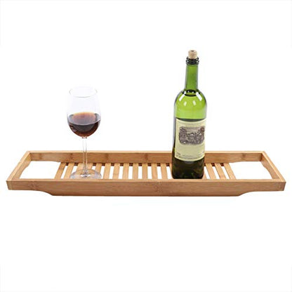 Premium Bamboo Bathtub Tray Caddy - Wood Bath Tray Expandable with Book, Wine Holder Idea for Loved Ones