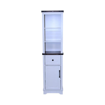 Farmhouse Storage Cabinet with Adjustable Shelves, Narrow Tall Linen Tower for Bathroom and Living Room, White with Black Walnut Color