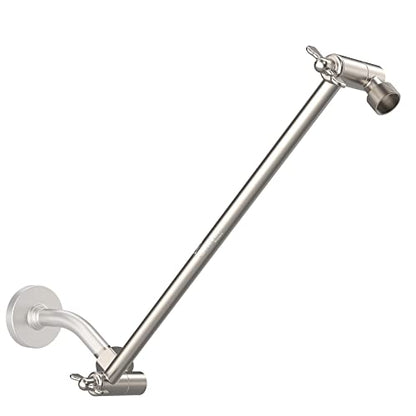 16-Inch Extra Long Shower Extension Arm. Solid Brass. Height/Angle Adjustable With a Unique Locking Gear for a Perfect Position Every time. Holds All Showerhead Sizes. - color: Brushed Nickel