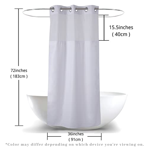 36" W x72“ L Hook Free Fabric Stall Shower Curtain with Polyester Snap-in Liner with Magnets–Hotel Style Top See Through White - color: White, size: 36"W x 72"L (Pack of 1)