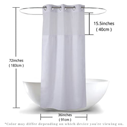 36" W x72“ L Hook Free Fabric Stall Shower Curtain with Polyester Snap-in Liner with Magnets–Hotel Style Top See Through White - color: White, size: 36"W x 72"L (Pack of 1)