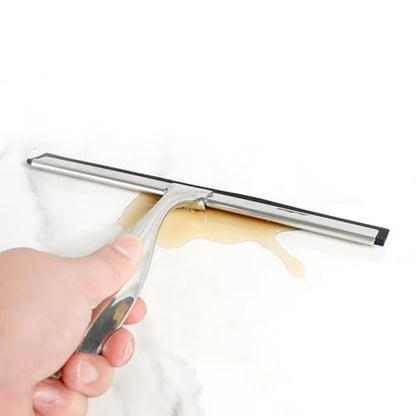 Shower Squeegee with Hook Holder, Easy to Install, Stainless Steel Bath Squeegee, Efficient Bathroom Household Cleaner Tool, Silver Shower Squeegee, Lightweight Bath Squeegee for Windows