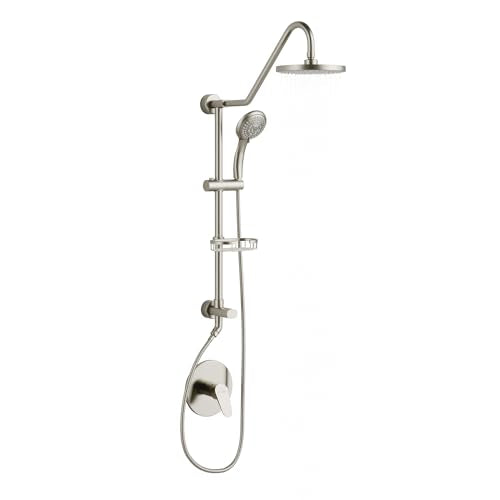 PULSE ShowerSpas Kauai III Brushed Nickel Rain Shower Head with Handheld Spray - 2.5 GPM, 8" Showerhead, 5-Function HandShower, Adjustable Slide Bar - Shower Heads with Handheld Spray Combo - color: Brushed Nickel, size: 2.5 Gallon Per Minute