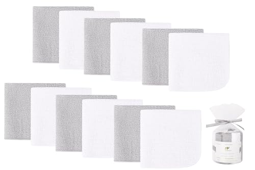 12 Pack Small Baby Washcloths 100% Cotton Thin Soft 7.8" x 7.8" Terry Cloth for Baby Face Bath Burp Travel Lightweight Multi-Purpose Newborn Must Haves - color: Grey-2