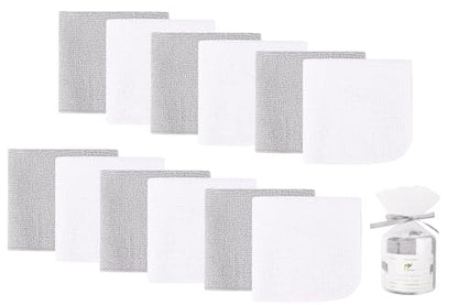 12 Pack Small Baby Washcloths 100% Cotton Thin Soft 7.8" x 7.8" Terry Cloth for Baby Face Bath Burp Travel Lightweight Multi-Purpose Newborn Must Haves - color: Grey-2