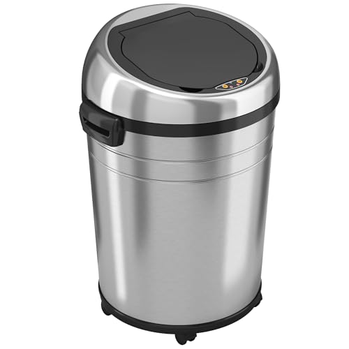 iTouchless AbsorbX Odor Control System, Stainless Steel, 68 Liter Automatic Garbage Bin, 18 Gallon Commercial Size Touchless Sensor Trash Can, Round, 18 Gal - color: Brushed Silver Sensor 18 Gal