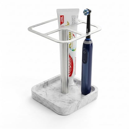 Stainless Toothbrush Holder，3-Slot Design with Resin Marble Base | White Silver Collection: Stainless Steel Electric Toothbrush Holder – Rustproof Vanity Organizer & Space-Saving Caddy - color: White Silver