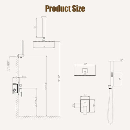 ESNBIA Gold Shower Head System, All Metal 12 Inches Ceiling Shower Faucet Set with Valve, Rain Shower Head with Handheld Spray Combo, Brushed Gold - color: Brushed Gold, size: 12 Inch