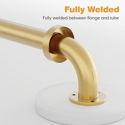 16 Inch Anti-Slip Bathroom Shower Grab Bar Brushed Gold | Safety Hand Rail Support Handicap Elderly Injury Senior Assist Bath Handle, Arm Rests for use with Toilet Seats