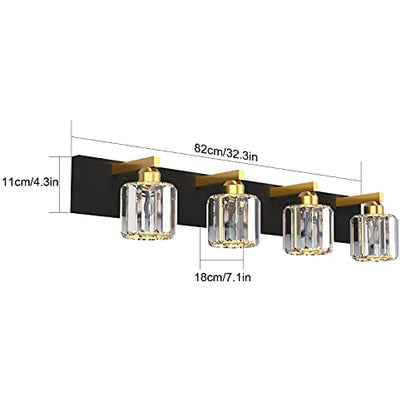 Aipsun Crystal Bathroom Vanity Lighting Black Vanity Light Fixtures Modern Vanity Light for Bathroom 4 Lights(Exclude Bulb) - color: Black Gold (Round), size: 32 inch