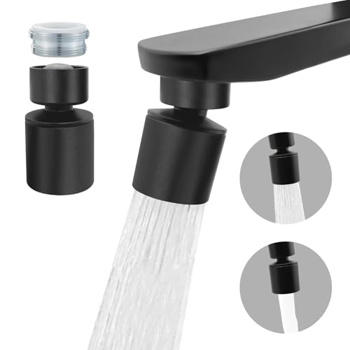 Swivel faucet aerator, 360° Swivel Kitchen Faucet Aerator, Dual-function 2-Flow Sprayer Faucet Head Replacement Kitchen Sink Faucet 55/64 inch Female Thread Faucet Extender (Matte Black-1) - color: Matte Black-1