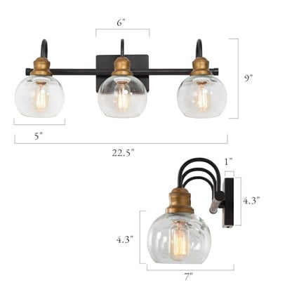 KSANA Farmhouse Bathroom Light Fixture, Modern Black Gold 3-Light Vanity Light with Opening Clear Glass Shade, Modern Antique Brass Wall Lamp Over Mirror - color: Black Gold, size: 3-Light Opening Bathroom Vanity Light