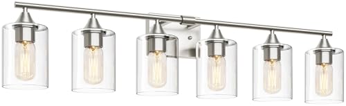 6-Light Bathroom Lighting Fixtures Over Mirror,Brushed Nickel Light Fixture Bathroom,Vanity Light with Clear Glass Shade,Modern Wall Lights for Mirror Bedroom Living Hallway - color: Nickel, size: 6-Light