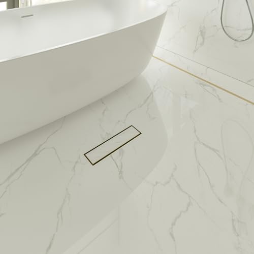 12 Inch Linear Shower Drain-Brushed Gold, with Tile Insert Grate | AISI 304 Stainless Steel Shower Drain, Rectangle Shower Floor Drain with Leveling Feet, Fits Bathroom & Balcony etc - color: Brushed Gold, size: 12 Inch