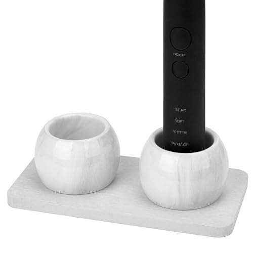 2 Pack Ceramic Toothbrush Holder with Diatomite Toothbrush Tray for Bathroom Shower Countertop Storage Organizer, Small Toothpaste Razor Electric Tooth Brush Head Stand (Grey) - color: Grey