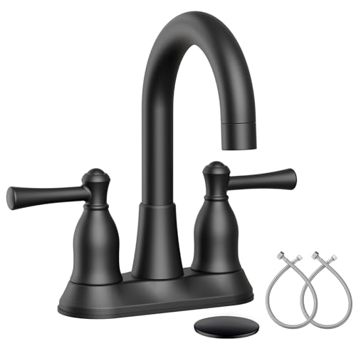 VXV Bathroom Sink Faucet 4 Inch 2 Handle Vintage Antique Lavatory Vanity Mixer Tap 360 Rotating with Pop-up Drain and Water Hoses Matte Black - color: Matte Black