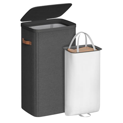 SONGMICS Laundry Basket, 26.4 Gal. Laundry Hamper, Easy Assembly, with Lid and Handles, Removable Liner, 16.5 x 12.6 x 29.5 Inches, Ink Black ULCB811BH01 - color: Ink Black, size: 100 L (1-Section)